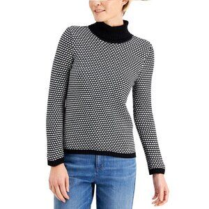 Karen Scott Womens M Winter White Black Long Sleeve Turtleneck Sweater NWT CU77